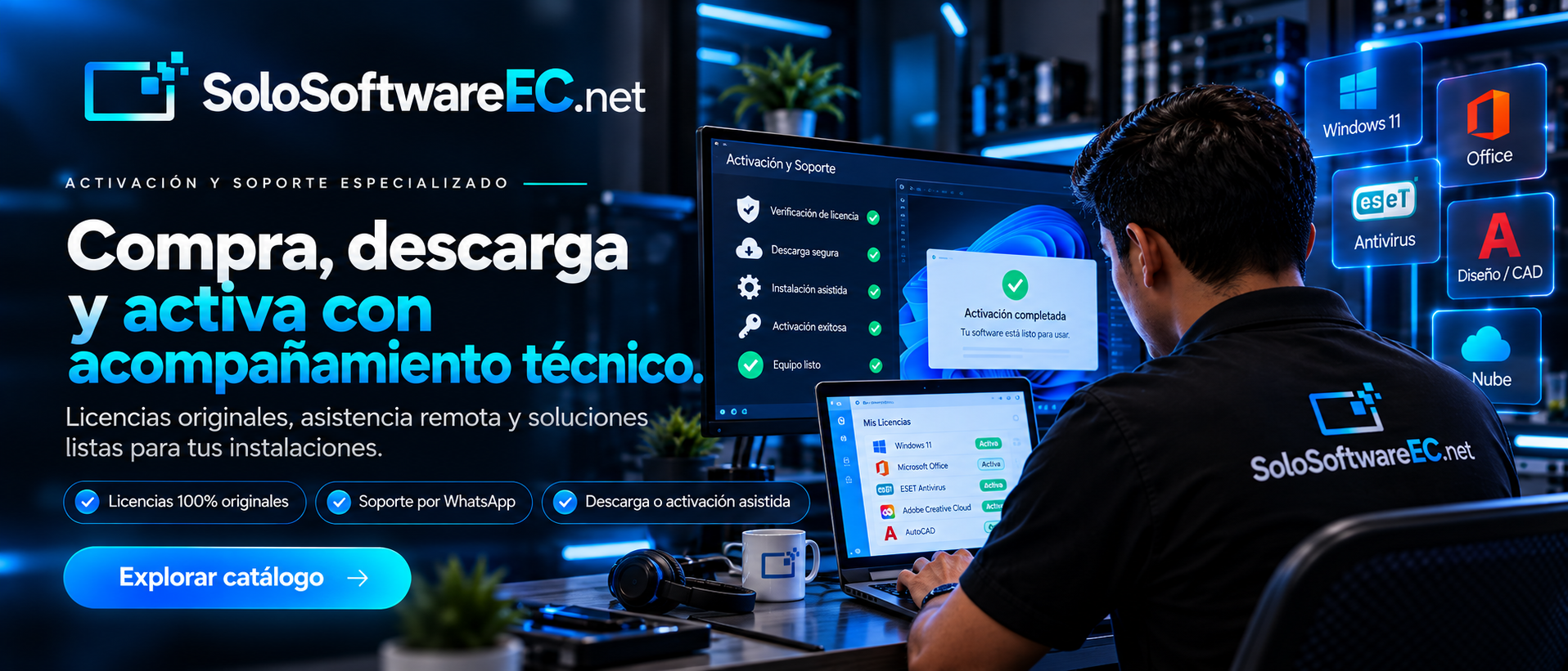 Software para técnicos con descarga, activación y acompañamiento técnico